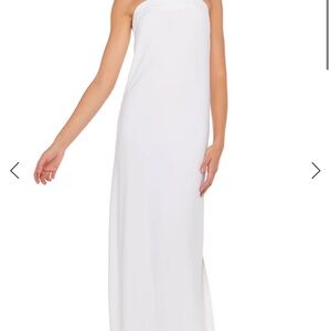 Norma Kamali strapless tailored side slit gown white bride engagement